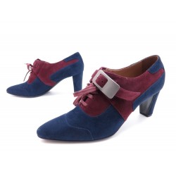 NEUF CHAUSSURES HERMES FICTION ESCARPINS 38 EN DAIM BLEU + BOITE SAC SHOES 920€
