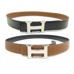 CEINTURE HERMES BOUCLE H MARTELEE T95 CUIR REVERSIBLE TOGO GOLD & NOIR BELT 715€