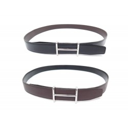 CEINTURE HERMES BOUCLE H IDEM CUIR REVERSIBLE NOIR & CHOCOLAT 32MM 105 BELT 750€