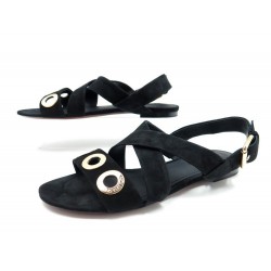 NEUF CHAUSSURES LOUIS VUITTON GOLDEN HOUR 38 SANDALES EN DAIM NOIR SANDALS 845€