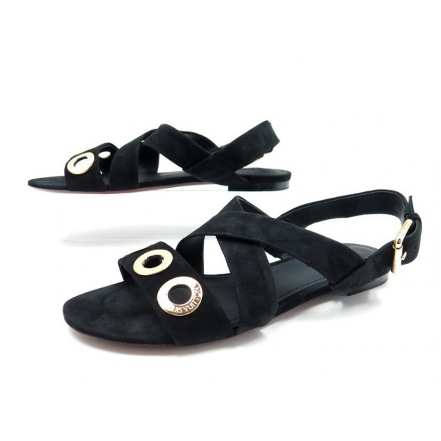 NEUF CHAUSSURES LOUIS VUITTON GOLDEN HOUR 38 SANDALES EN DAIM NOIR SANDALS 845€