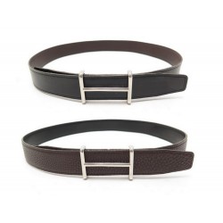 CEINTURE HERMES BOUCLE H IDEM CUIR REVERSIBLE NOIR & CHOCOLAT 32MM T80 BELT 750€