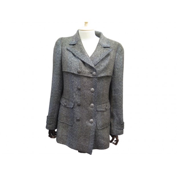 VESTE LONGUE CHANEL P31284 EN TWEED FILS METALLIQUES 40 MANTEAU JACKET 8400€