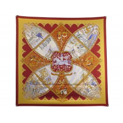 FOULARD HERMES LA VIE A CHEVAL CARRE 90 CM BOURTHOUMIEUX SOIE ROUGE SCARF 460€