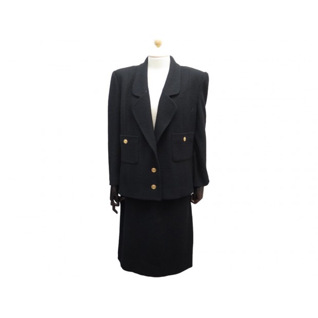 TAILLEUR CHANEL VESTE & JUPE 42 L TWEED LAINE NOIR BOUTONS COCO JACKET 6500€