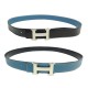 CEINTURE HERMES BOUCLE H MARTELEE T95 CUIR REVERSIBLE TOGO BLEU & BOX BELT 715€