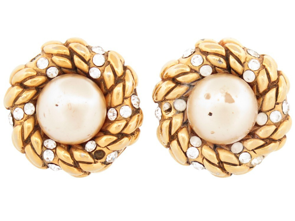 Boucles D'oreilles Vintage Grandes Taille Clips Strass Et Perles - Occasion