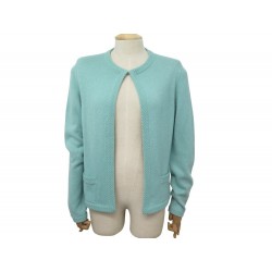 GILET CHANEL CARDIGAN M 40 VESTE EN CACHEMIRE TURQUOISE CASHMERE JACKET 2900€