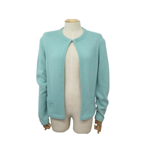 GILET CHANEL CARDIGAN M 40 VESTE EN CACHEMIRE TURQUOISE CASHMERE JACKET 2900€