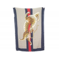 ECHARPE GUCCI TIGRE MONOGRAM GUCCISSIMA BANDE WEB LAINE MOTIF ANIMAL SCARF 395€