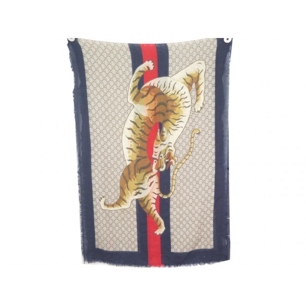 ECHARPE GUCCI TIGRE MONOGRAM GUCCISSIMA BANDE WEB LAINE MOTIF ANIMAL SCARF 395€