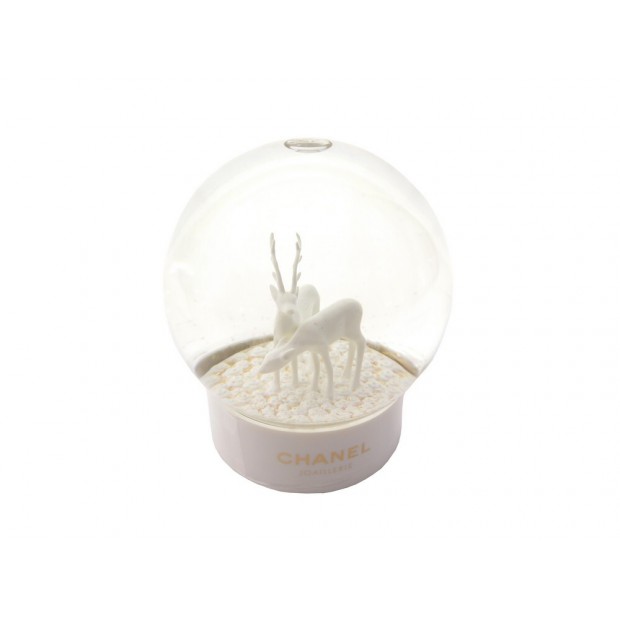 NEUF BOULE A NEIGE CHANEL PARFUM CERFS EN VERRE TRANSPARENT NEW SNOW BALL