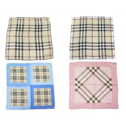 LOT DE 4 POCHETTES GAVROCHE BURBERRY TARTAN SOIE BEIGE BLEU & ROSE SCARF 600€