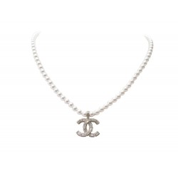 NEUF COLLIER CHANEL 2022 LOGO CC PERLES EN METAL DORE PEARLS NECKLACE 1290€