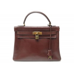  VINTAGE SAC A MAIN HERMES KELLY 32CM CUIR BOX MARRON 