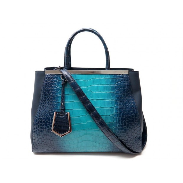 NEUF SAC A MAIN FENDI 2 JOURS 8BH250 CUIR CROCODILE ALLIGATOR BLEU PURSE 24000€