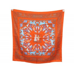 NEUF FOULARD HERMES EARLY AMERICA PERRIERE CARRE 90 SOIE ORANGE SILK SCARF 460€