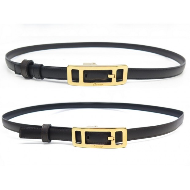 CEINTURE CARTIER PM T90 CUIR REVERSIBLE MARRON & NOIR BOUCLE DORE BELT 400€