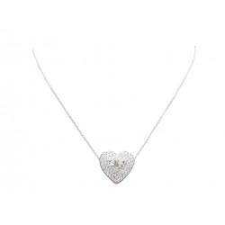 COLLIER PENDENTIF COEUR 43CM OR BLANC 18K 8GR 64 DIAMANTS 2.5CT NECKLACE 6000€