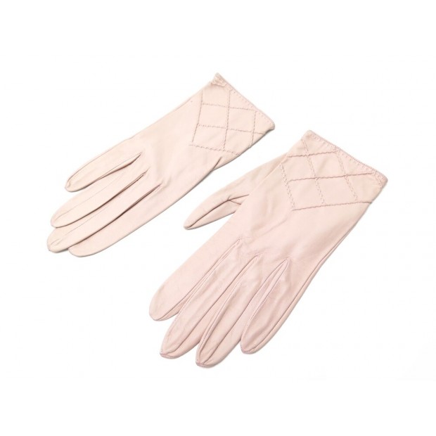 VINTAGE GANTS CHANEL ELASTIQUES EN CUIR ROSE PALE MATELASSE PINK LEATHER GLOVES