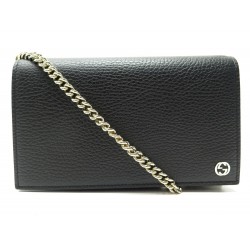 NEUF SAC POCHETTE GUCCI WALLET ON CHAIN 466506 BANDOULIERE EN CUIR NOIR WOC 910€