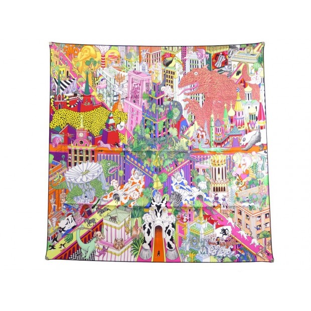 NEUF FOULARD HERMES ANIMAPOLIS JAN BAJTLIK CARRE 90 EN SOIE NEW SILK SCARF 20€