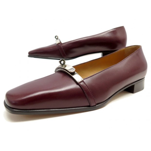 NEUF CHAUSSURES HERMES PRESTO BALLERINES 37 CUIR ROUGE BORDEAUX KELLY SHOE 1100€