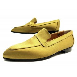 NEUF CHAUSSURES HERMES MOCASSINS LUCKY 36 SOIE JAUNE CURRY + BOITE LOAFERS 675€