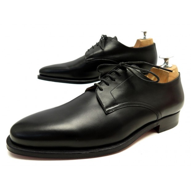 NEUF CHAUSSURES HERMES DEPECHE 012088ZH DERBY 40.5 EN CUIR BOX NOIR BOITE 725€