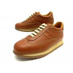 NEUF CHAUSSURES HERMES QUICK 37 BASKETS CUIR VEAU GOLD MARRON SNEAKERS NEW 670€