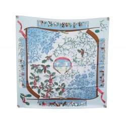 NEUF FOULARD HERMES NEIGE D'ANTAN CATY LATHAM CARRE 90 EN SOIE BLEUE SCARF 460€