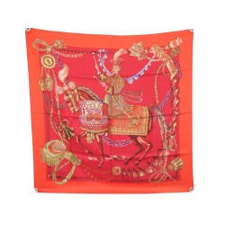 NEUF FOULARD HERMES LE TIMBALIER FRANCOISE HERON CARRE 90 SOIE ROUGE SCARF 460€