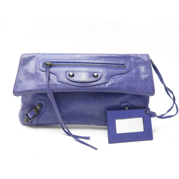 SAC A MAIN BALENCIAGA POCHETTE ENVELOPPE 224915 EN CUIR VIOLET CLUTCH BAG 890€