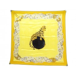 NEUF FOULARD MUST DE CARTIER PANTHERE CARRE BIJOU COLLIER SOIE JAUNE SCARF 410€