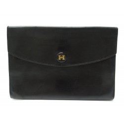 VINTAGE POCHETTE A MAIN HERMES RIO CUIR BOX NOIR SAC BLACK POUCH CLUTCH 1200€