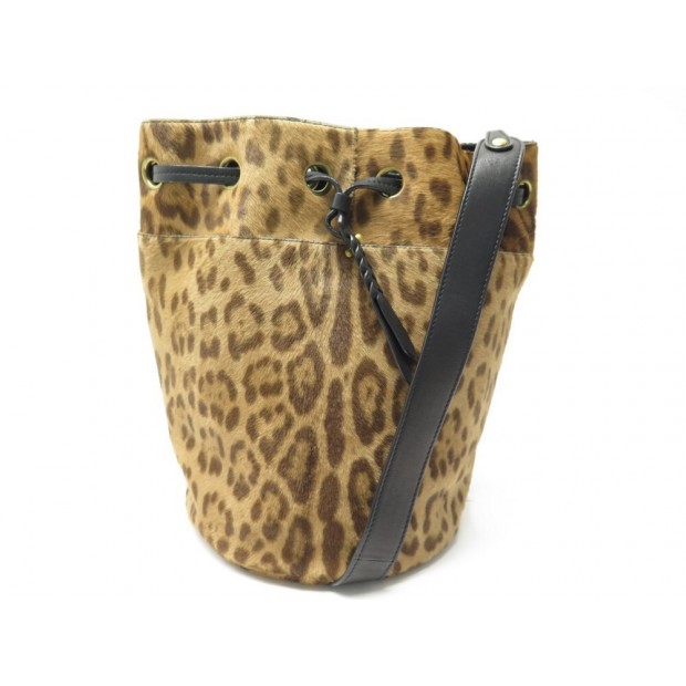 SAC A MAIN JEROME DREYFUSS SEAU POPEYE LEOPARD CUIR POULAIN BANDOULIERE BAG 850€