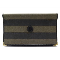 VINTAGE PORTE CARNET FENDI COUVERTURE AGENDA EN TOILE ET CUIR NOIR KAKI