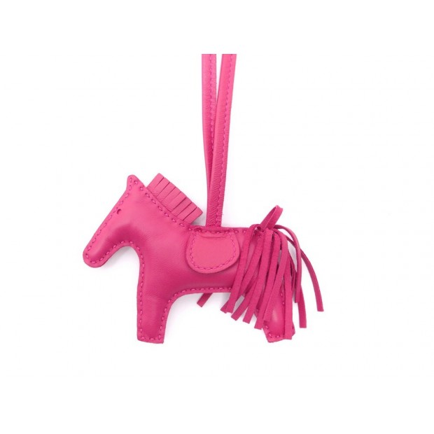 NEUF BIJOU DE SAC HERMES GRIGRI CHEVAL RODEO PM CUIR FUSHIA NEW BAG CHARM 370€