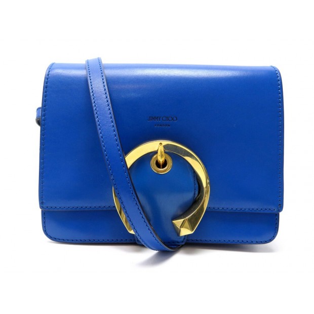 NEUF SAC A MAIN JIMMY CHOO MADELINE BANDOULIERE EN CUIR BLEU HAND BAG 1150€