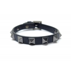 NEUF BRACELET VALENTINO ROCKSTUD CUIR BLEU MARINE NEW BLACK LEATHER JEWEL 250€