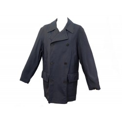 MANTEAU HERMES TRENCH GABARDINE 46 L TOILE BLEU MARINE CANVAS COAT JACKET 3800€