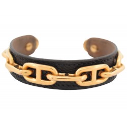 BRACELET HERMES MAILLONS CHAINE D'ANCRE T19 CUIR LEZARD LEATHER BANGLE 555€