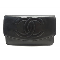 VINTAGE PORTEFEUILLE CHANEL LOGO CC CUIR NOIR PORTE MONNAIE LEATHER WALLET 1100€