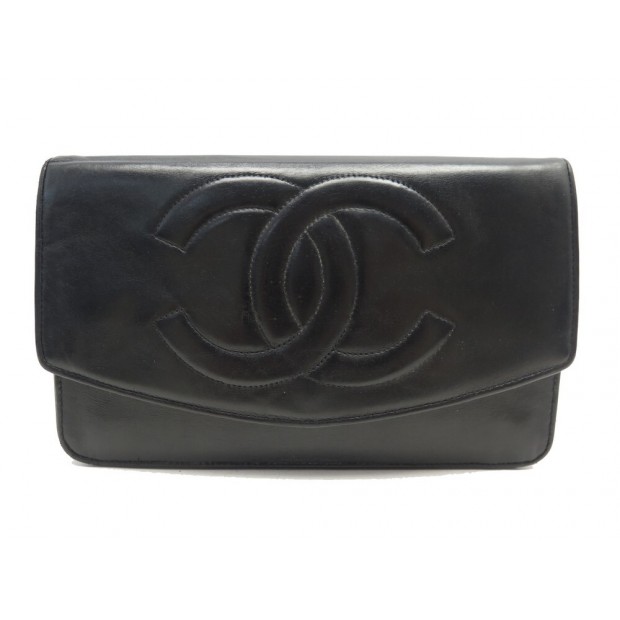 VINTAGE PORTEFEUILLE CHANEL LOGO CC CUIR NOIR PORTE MONNAIE LEATHER WALLET 1100€