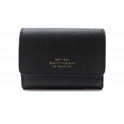 NEUF PORTE MONNAIE SMYTHSON COMPACT 1029609 EN CUIR PANAMA NOIR NEW WALLET 295€