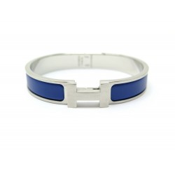 NEUF BRACELET HERMES CLIC HH T18 6.5 EMAIL BLEU MAT & ACIER PALLADIE BANGLE 615€