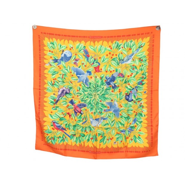 FOULARD HERMES LES MERISES CARRE 90CM EN SOIE ORANGE SILK SCARF 460€