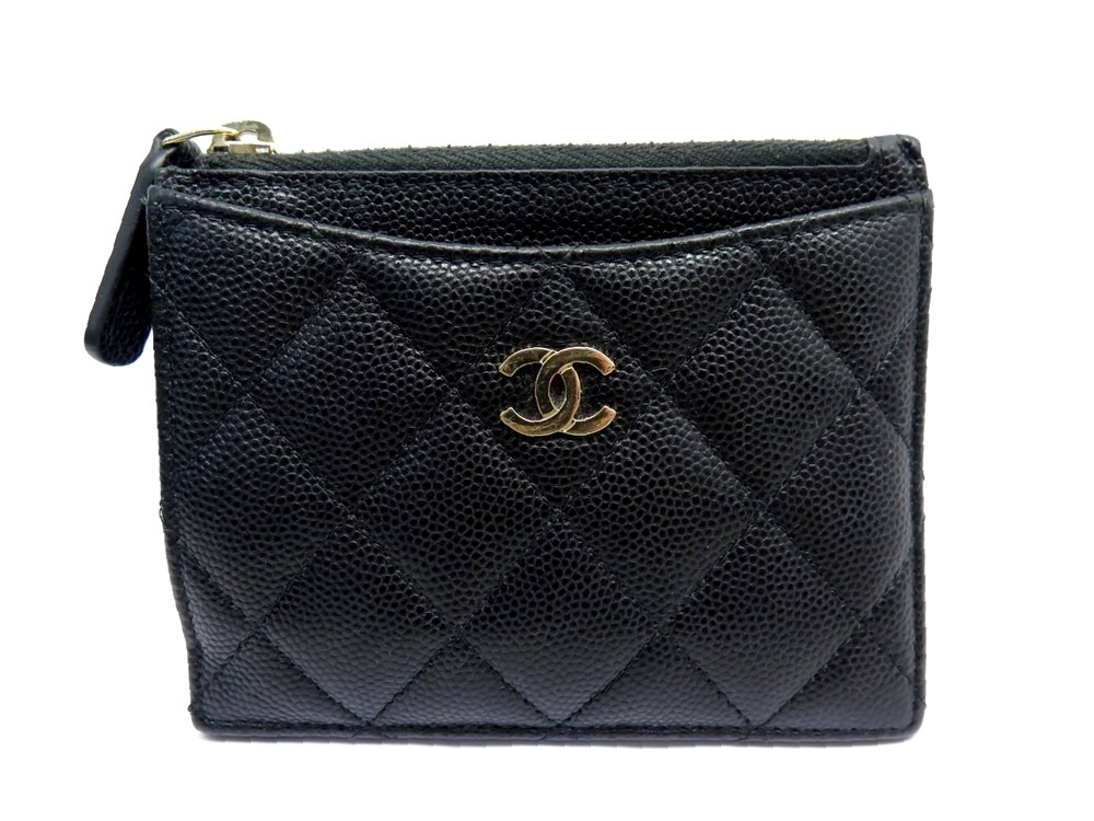 porte cartes chanel zippe en cuir caviar noir new
