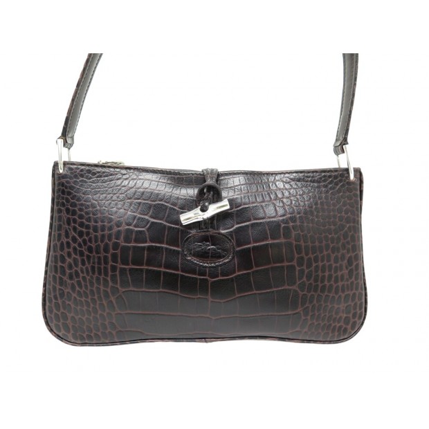 NEUF SAC A MAIN LONGCHAMP ROSEAU CUIR FACON CROCO MARRON BROWN HAND BAG 280€