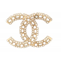 NEUF BROCHE CHANEL LOGO CC ET PERLES 2022 METAL DORE GOLDEN PEARL BROOCH 600€